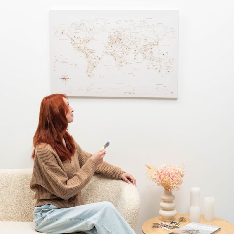 Tableau Carte du Monde Beige Toile à Épingler