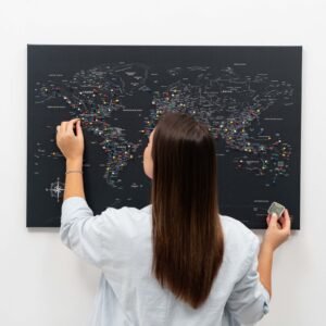 Tableau Carte du Monde Noir Toile à Épingler