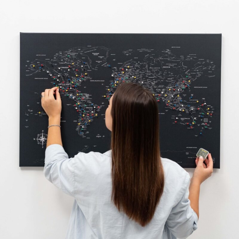 Tableau Carte du Monde Noir Toile à Épingler