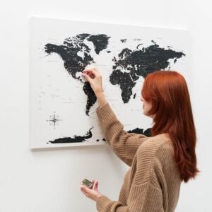 Tableau Carte du Monde Noir et Blanc Toile à Épingler