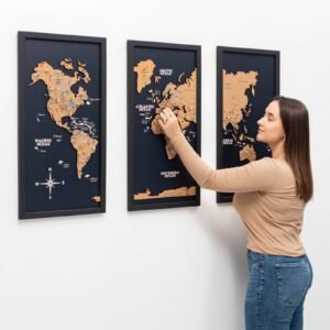 Carte du Monde en Liège à Épingler Triptyque Noir